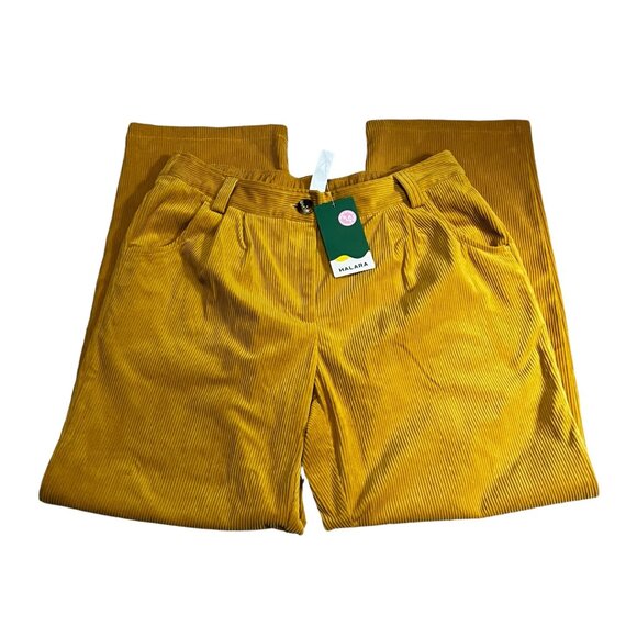 NWT HALARA Mid Rise Corduroy Casual Pants Tall Yellow Pleated Sz Large - Picture 3 of 10